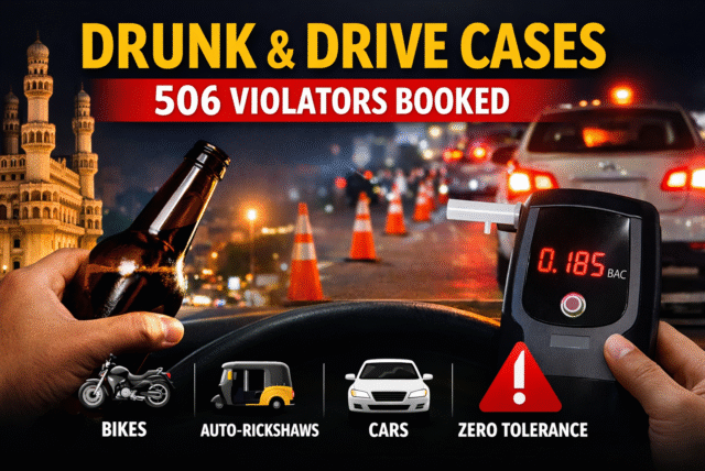 Hyderabadలో రోడ్డు భద్రత లక్ష్యంగా ప్రత్యేక డ్రైవ్ – 506 మంది డ్రంక్ అండ్ డ్రైవ్ కేసులు నమోదు