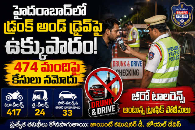 హైదరాబాద్‌లో డ్రంక్ అండ్ డ్రైవ్‌పై ఉక్కుపాదం.. రెండు రోజుల్లో 474 మందిపై కేసులు